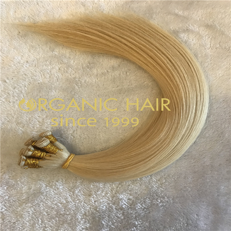 Full cuticle hair extensions:blonde hand tied weft H54